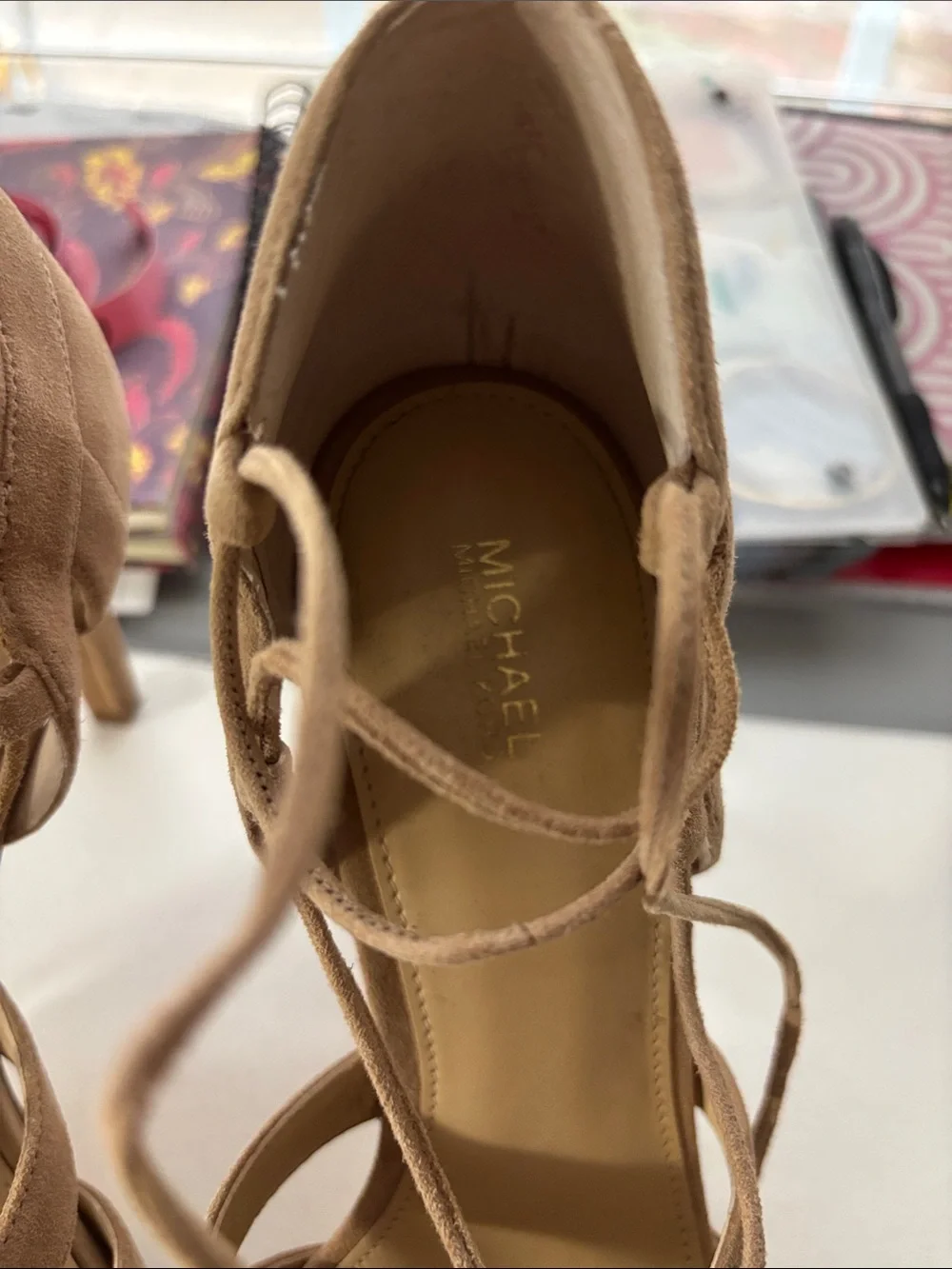 Taupe Suede Lace-Up Heels with MK Michael Kors Suede Pumps Gladiator Lace